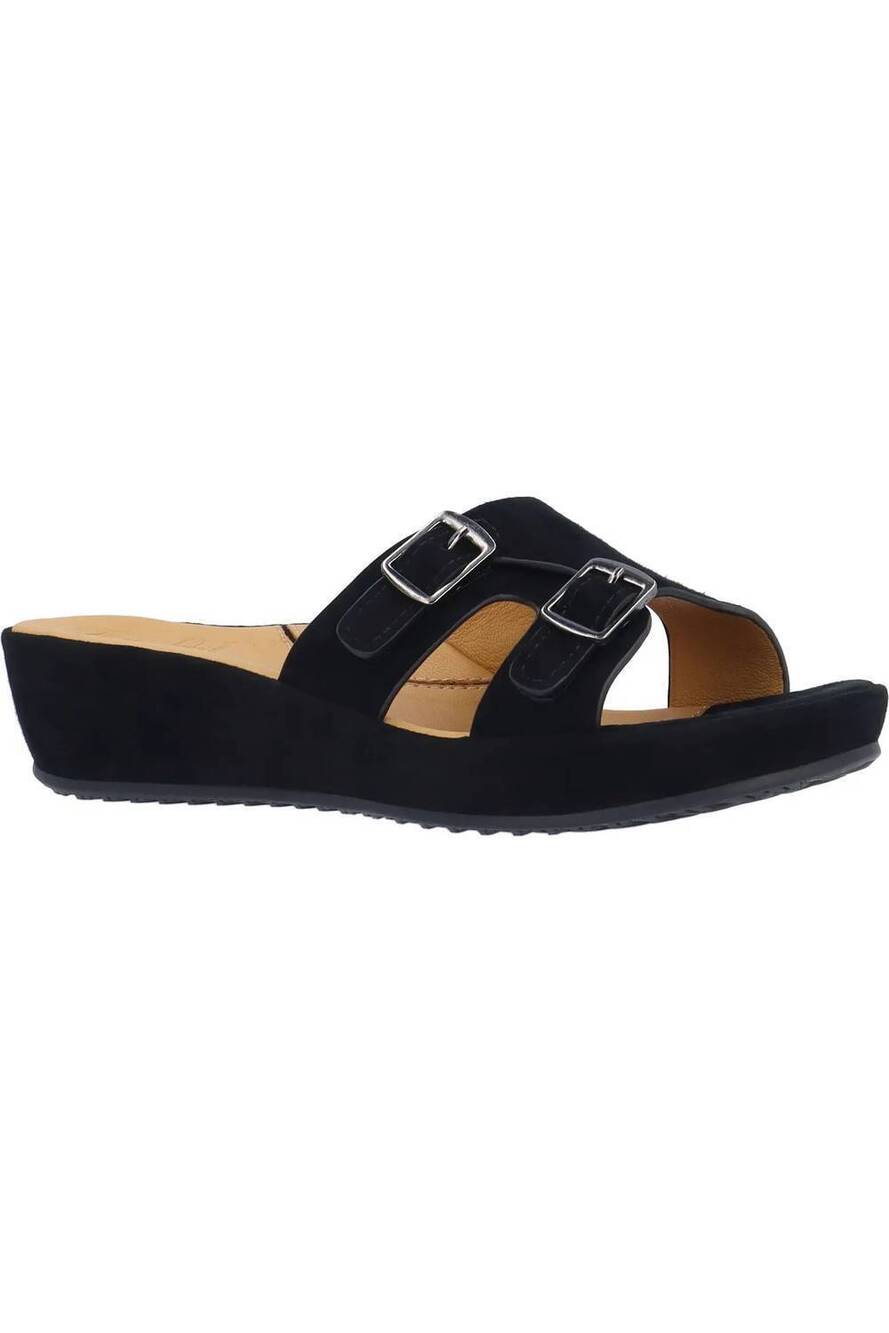 NEW L'AMOUR DES PIEDS women's careena wedge slide sandal in black suede